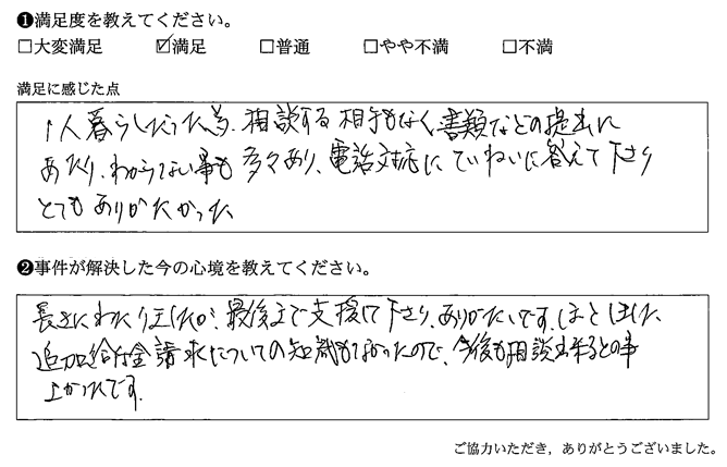 電話対応にていねいに答えて下さりとてもありがたかった