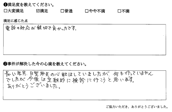 電話の対応が親切で良かったです