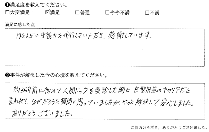 ほとんどの手続きを代行していただき、感謝しています