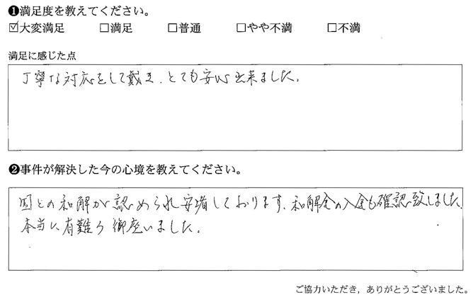 丁寧な対応をして戴き、とても安心できました